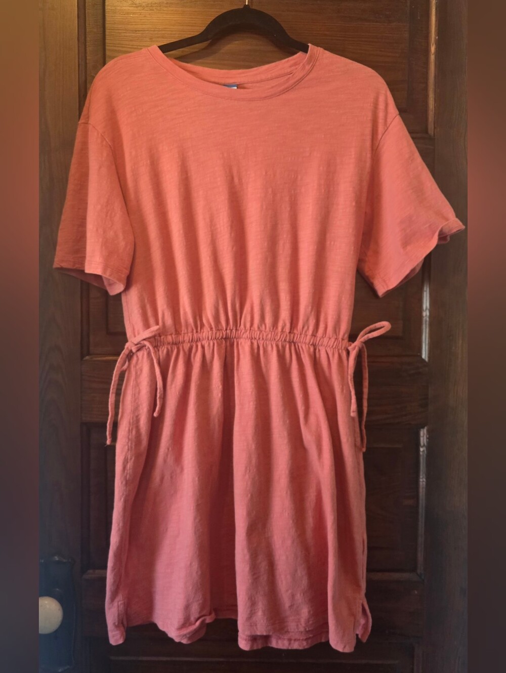 Old Navy Coral Drawstring Waist Slub Knit Cotton Dress M
